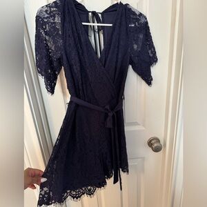Elegant Lace Wrap Dress in Navy